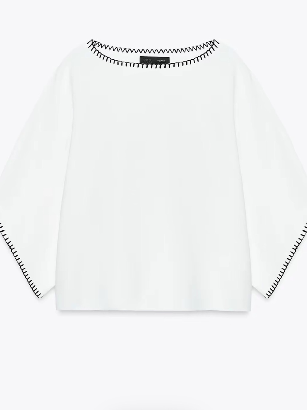 Zara Black/White Contrast Embroidery Top